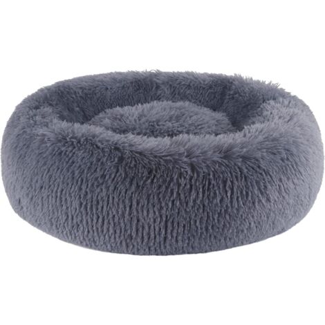 Round Fluffy Dog Cat Bed Cat Beds, Fluffy Dog Bed Donut Anti Stress Plush Comfortable Washable for Dog Cat Small Medium Large XH034 Dark Gray 50cm (Pack of 1) (1/5)