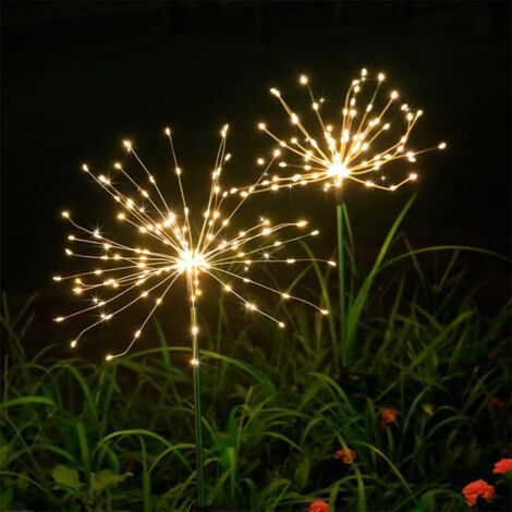 Solar Fireworks, 2 Pieces Solar Lights Garden Decoration, for Outdoor Lawn Patio Balcony Christmas Party Decor (White) (1/5)