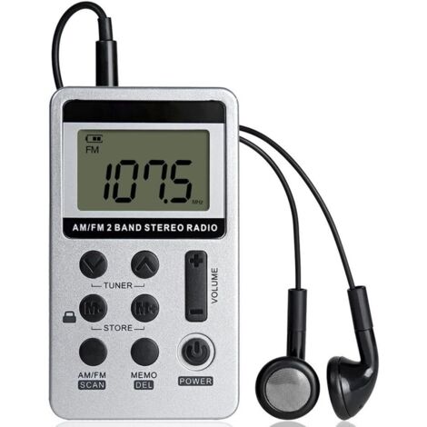 Mini Portable Stereo Radio, Rechargeable Pocket Radio DSP AM FM 2 Band Stereo Radio Digital Receiver with Earphone for Elderly, Simple to Use (White)