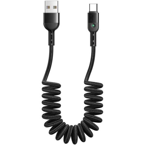 Coiled Cable, USB-C Elastic Cable, Retractable Cable, QC 4.0 Type-C Charging Cable, Charging Cable Spiral Cable, Car Charging Cable, Compatible with S10 S9 S8 Huawei P30 P20, Extendable up to 1.8m Bla (1/5)