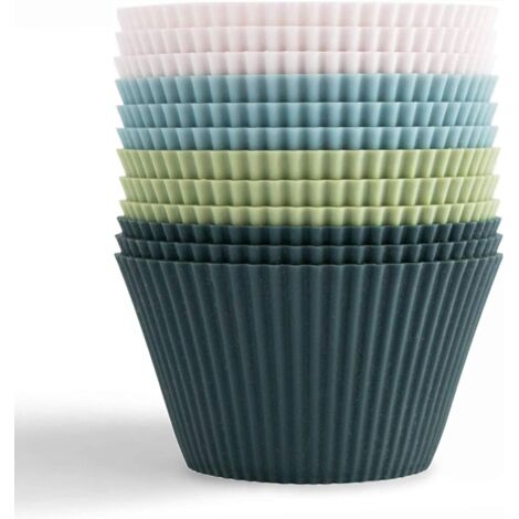 12 Pack Standard Silicone Muffin Cups, 4 Colors, Reusable, Non-Stick, BPA Free, Dishwasher Safe (1/5)