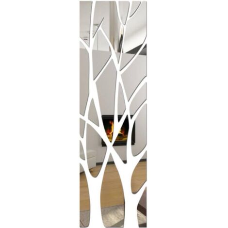 3D Tree Branches Mirror Wall Sticker, Self-Adhesive Removable Acrylic Mirror Wall Decal, Wall Art Stick for Home Living Room Bedroom Decoration (11x39inch, Silver) (1/5)