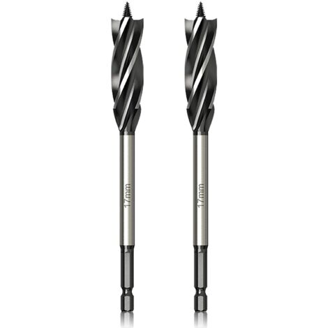 Professional Wood Drill Bit 17mm x 165mm x 2Pcs Auger Bit with Self-Feeding Pilot Point, 1/4 Inch Hex Shank Drill Bit for Woodworking (1/5)