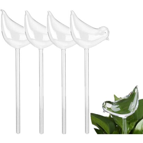 Set of 4 Hand Blown Bird Shaped Self Watering Globes Made of Durable Clear Glass（25X11cm）