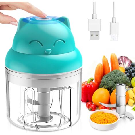 Mini Hachoir Électrique Multi Moulinette, 250ml Mixer Blender Avec Design Acier inoxydable 3 Lames, Presse Ail Hachoir, Petit Mixeur Utilisation Facile et Rapide Pour Viande, Oigno, Herbes
