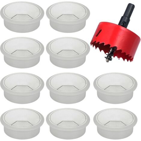 CCYKXA 10 Pieces 60mm Computer Cable Grommet with Hole Saw, Round Cable Cover, Wire Organizer for Home and Office Grey