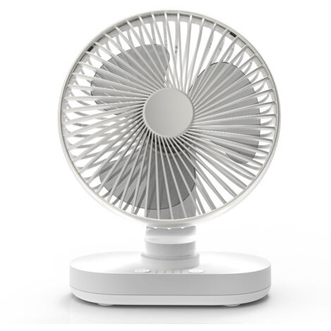 Desk Fan, Auto Oscillating Quiet Battery Powered Fan 16.5cm, Table Cooling with 4 Speeds, 4000mAh USB Battery Operated, Silver (1/5)