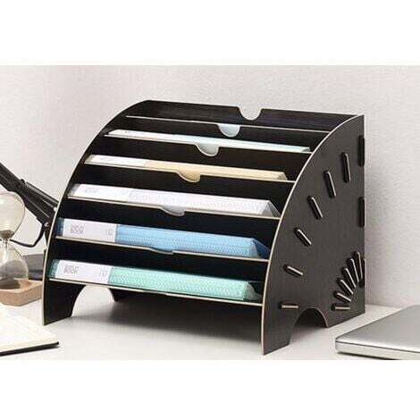 File Organizer, Wooden Sorter, Paper Tray, Office Storage for A4 Paper, Magazines and Documents (36.5 x 28 x 28 cm, Black)