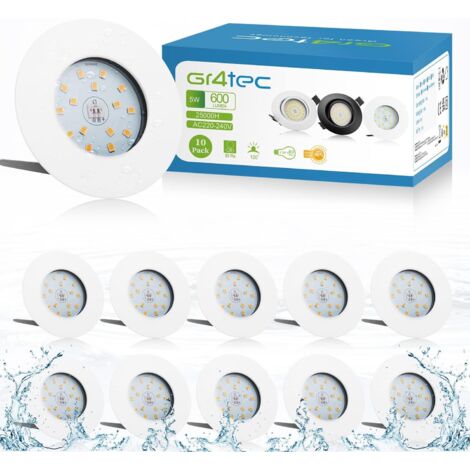 LED Recessed Spotlight, 10 x 5.5W Bathroom Spotlight IP44 2800K Warm White 600LM, Extra Flat LED Spotlight 30mm, LED Recessed Ceiling Light 60-65mm Hole, Recessed Spotlight for Living Room Kitchen Cor (1/5)