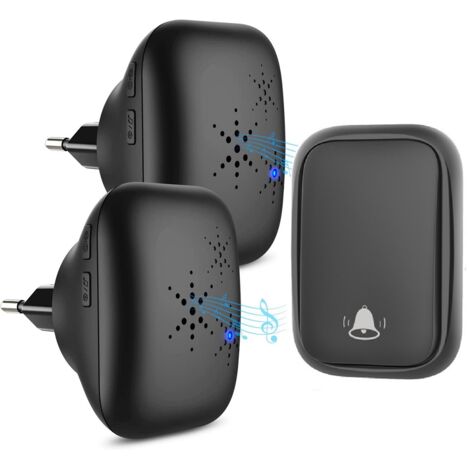 Wireless Outdoor Doorbell - Waterproof with 2 Receivers - IP68 Waterproof - 150m Range - 4 Volume Levels - 36 Ringtones - No Battery, Black