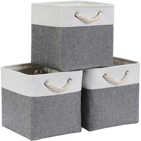 Fabric Storage Cube 33x33x33cm, Storage Cube Basket, Storage Box (Grey White, 3 Pack)