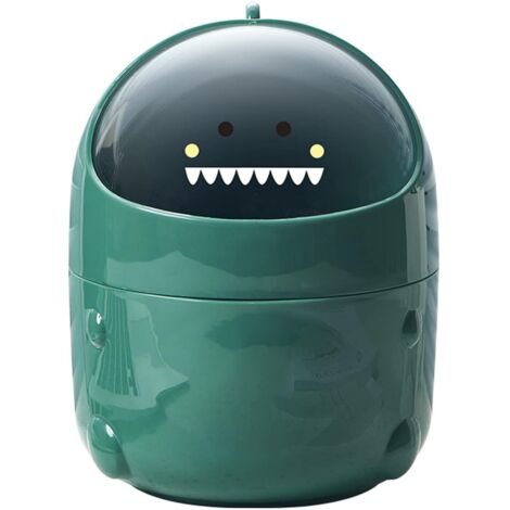 Mini Trash Can, Small Trash Can, Table Trash Can with Lid, Small Bathroom Trash Can, for Bathroom, Kitchen, Office, Portable Cute Cartoon Style Trash Can, Green Green (1/5)