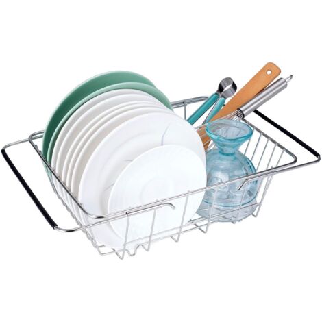 Adjustable Stainless Steel Over Sink Dish Drainer, for Dishware, Vegetable and Fruit Storage Basket (1/5)