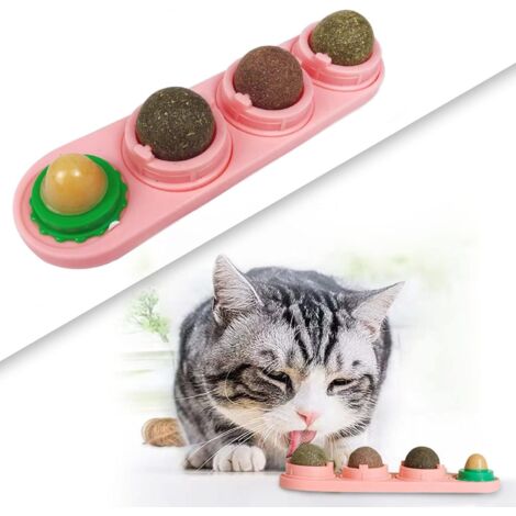 Catnip Ball Toys, 4 Pieces Edible Catnip Toys, for Cats Teeth Cleaning, Rotating Cat Snack Ball Toy Contains Catnip/Sugar (Pink)