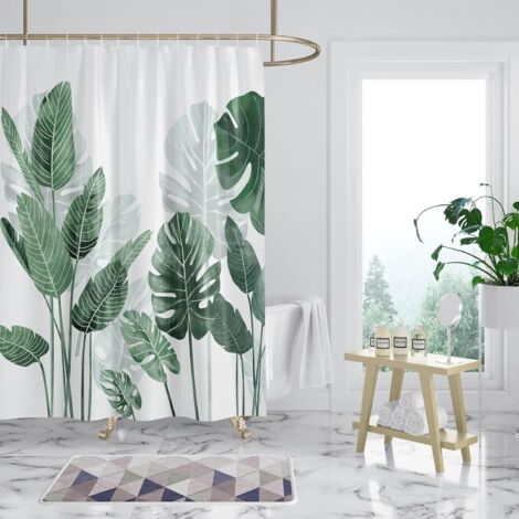 180 X 180 cm Green Leaves Mold Resistant Shower Curtain Turtle Leaf Shower Curtain Washable and Waterproof (1/5)
