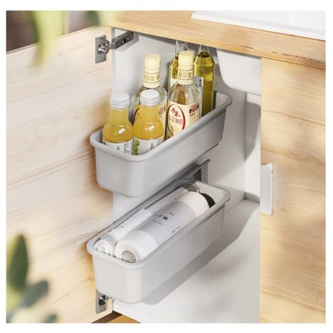 2 Pack Sliding Basket Cabinet Organizer for Kitchen Bathroom Drawers Under Sink Cabinets Wall Organizer Sliding Storage Baskets for Spices (Gray)