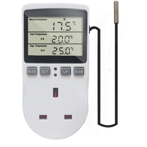 Digital Thermostat Plug Socket Temperature Controller 220V with Sensor Probe, Thermostatic Plug Heating Cooling for Greenhouse Freezer Refrigerator Fermentation