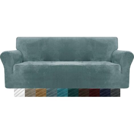Housse de canapé en velours épaissie 3 places super extensible antidérapante pour chiens et chats animaux domestiques 1 pièce élastique housse de canapé en peluche (3 places, gris bleu)
