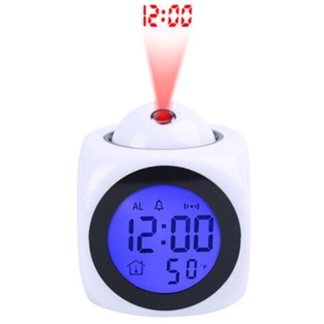 Digital Clock Projector Ceiling Backlight Battery Operated LED Display Projector Clock with Backlight Battery Powered Rotating Alarm Clock (White)
