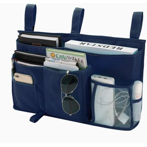 Bleu marine - 1 sac de rangement pour lit superposé, sac de rangement pour lit suspendu, 8 poches, pour lit de dortoir, lit d'hôpital, rail de berceau, tissu Oxford 600D (1/5)