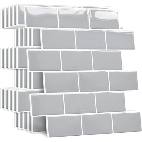 (Grey)10 Pieces Thicker Adhesive Backsplash for Kitchen Bathroom, Faux Tile Adhesive Wall White Adhesive Kitchen Backsplash, Waterproof Metro 3d PVC Adhesive Wall Tile (1/5)