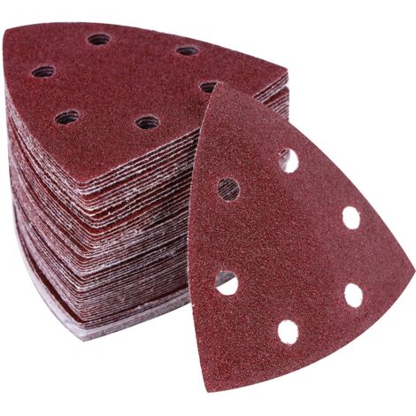 Pack of 100 Triangle Sanding Sheets - 6 Holes - 90 x 90 x 90 mm For Delta Sander - Triangular Sanding Sheets - Sanding and Polishing (60) (1/5)