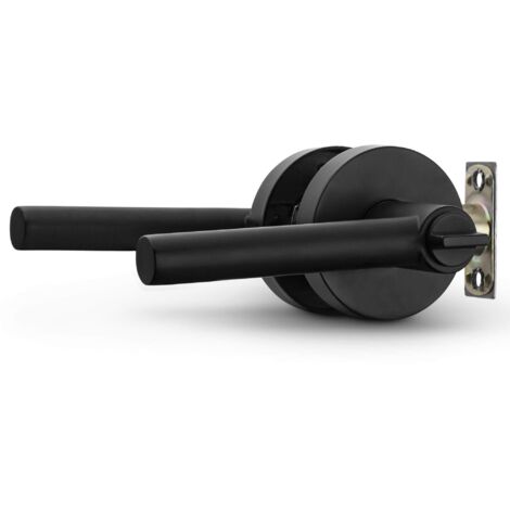 Elegant Round Easy Open Privacy Lever Door Handle Lock Lever Set [for Bedroom or Bathroom] Reversible for Right and Left Doors Heavy Duty - Iron Black Finish