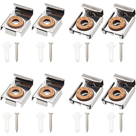 Mirror Brackets, 8 Pieces Stainless Steel Wall Mirror Brackets with Screws, Frameless Spring Adjustable Clips, Bathroom Hanger, Silver Toliet Glass Fixing. 00586 (1/5)