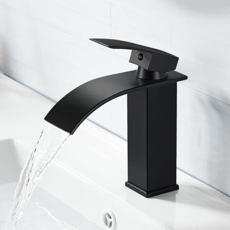 Modern Elegant Design Sink Faucet, Brass Bathroom Sink Mixer Tap, Black Waterfall Faucet G 3/8