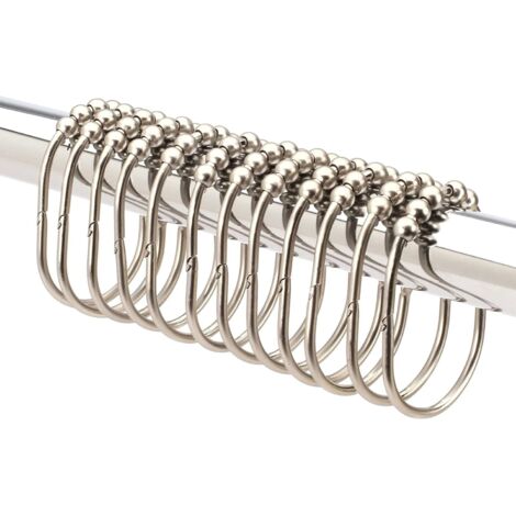 (Nickel), 12 Width Shower Curtain Rings/Hooks Set, Easy Glide Rollers, Rust Resistant Stainless Steel