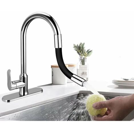 Rallonge de robinet flexible à 360° -Pour salle de bain et cuisine en plein air(Noir),Longueur totale(30cm),