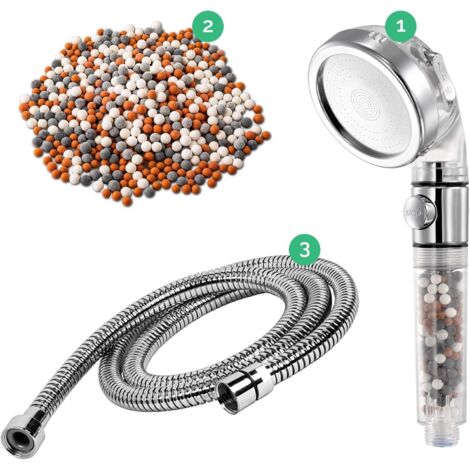 Shower Head and Hose with stand, High Pressure Filter Shower Head 3 Mode Boosting with Beads, Handheld Powerful Flow Showerheads Hard Water Softener with Extra Replaceable Accessories for Children Pet (1/5)