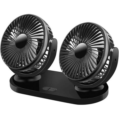 Car Fan, Quiet USB Fan, 12v Double Head Fan, Mini Fan, 360° Rotation with 3 Speeds, USB Charging Cable for Strollers, Travel, Office, Car (1/5)