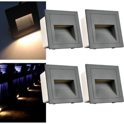 Set of 4 3W LED Recessed Wall Lights for Stair Wall Light Step Lamp, Step Lights Aluminum 230V Warm White IP65 Waterproof, Recessed Lights Gray Housing [Energy Class E] (1/5)
