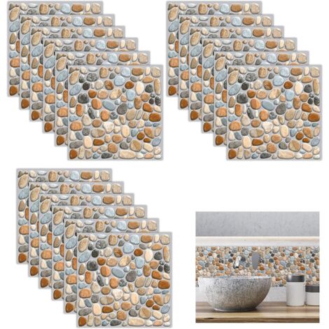 18 Pieces Waterproof Self-Adhesive Tile Stickers, Small Stone Tile Stickers, Waterproof PVC Adhesive Wall Decoration Mosaic Tiles (20 X 20 Cm)