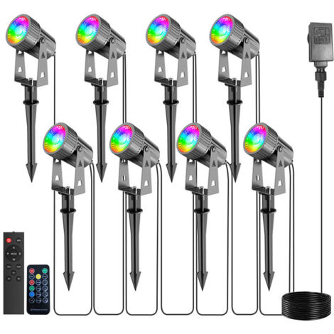 Set of 8 Outdoor Spike Lights, 8 x 3W Outdoor LED Spotlights, Garden Lamps with Spike, Waterproof IP65 Outdoor LED Floodlight