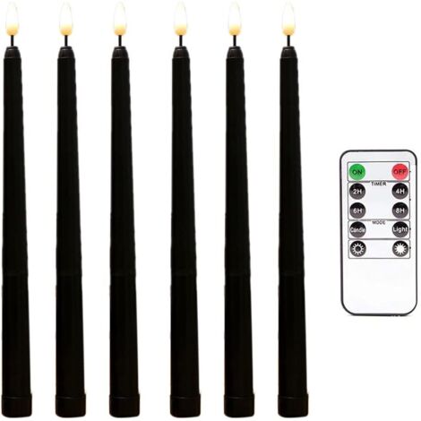 6 Pieces Black Flameless Flickering Taper Candles with 10-Key Remote Timer, Battery Operated LED Candlestick Window Candles (1/5)