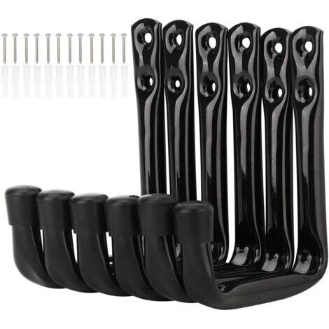 Pack of 6 heavy-duty J-shaped wall hooks for garage storage (11.5 cm x 10 cm)
