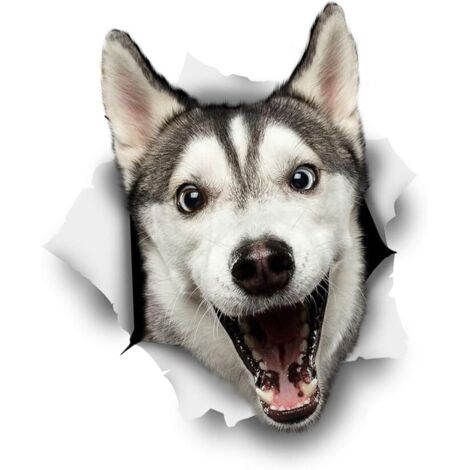 3D Dog Stickers - 2 Pack - Happy Husky For Wall, Fridge, Toilet & More Husky Stickers 10 x 12CM (1/5)