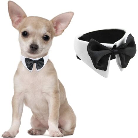 Dog Bow Tie, 1 Pack Adjustable White Dog Collar with Bow Tie for Small Dogs Cats Wedding Birthday