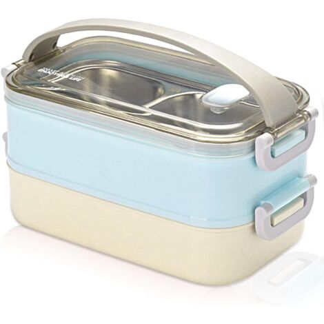 2 Layers Stainless Steel Lunch Box, Portable Thermal Bento Boxes, Insulated Lunch Box, Insulated Lunch Box, Food Storage Container for School Office 1.6L Blue