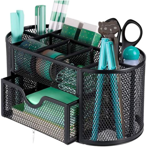 Desk Organizer, Metal Wire Mesh Desk Organizer/Pencil Holder/Desk Accessory/Pen Holder, Multifunction Office Supplies for Home School Office, Black