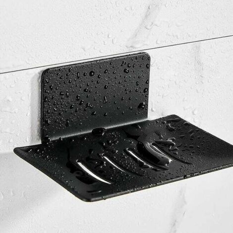 Wall Mounted Soap Dish No Drilling Stainless Steel Shower Soap Holder Self-Adhesive Stainless Steel Soap Holder for Storing Sponges Brushes Soap (Black) (1/5)