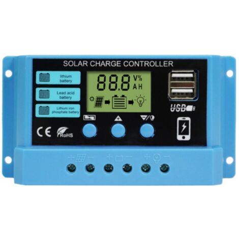 30A Charge Controller, 12V/24V Intelligent Solar Panel Charge Controller with LCD Display and 5V/2A USB Port, Suitable for Various Types of Batteries, Easy to Use
