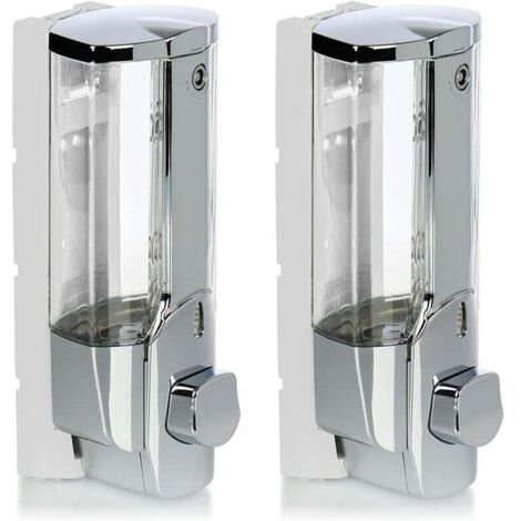 2X Wall Mount Soap Dispenser - Wall Mounted Soap Dispenser, Refillable - Soap Dispenser for Shower Gel and Shampoo (Chrome)