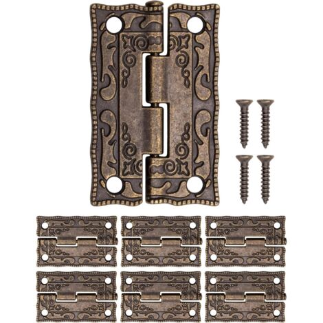CCYKXA 6Pcs Mini Antique Metal Hinges, Iron Hinges, Classic Design, for Cabinets, Doors, Chests, Tins, Vintage Style, Retro Country House, 36 x 23 mm, Bronze (1/5)