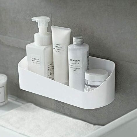 Adhesive Shower Caddy Basket Bathroom Shelf Organiser Wall Mounted Spices Storage Rack No Drilling Shower Shelf Bath Essentials Makeups Shampoo Holder with 2 Traceless Clear Adhesive