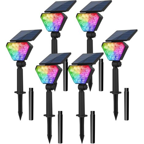 Solar Spotlight Outdoor, RGB Solar Lamp Solar Garden Floodlight, IP65 Waterproof, Auto-ON/OFF LED Solar Light Outdoor for Trees, Yard, Garden Path (6 Pack) (1/5)