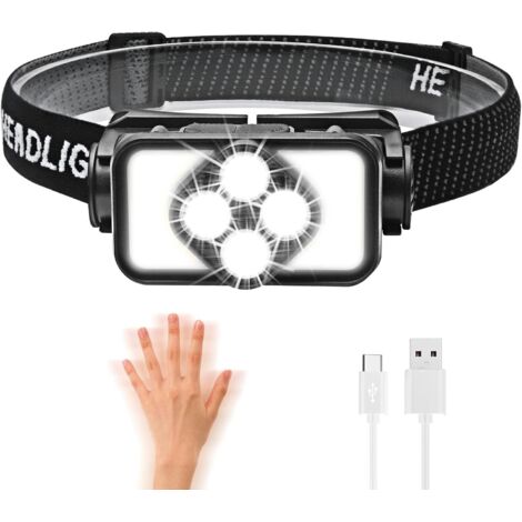 Smart Sensor Headlamp with 6 Modes Rechargeable ipx4 Waterproof Type-C Battery LED Display Headlamp (1/5)