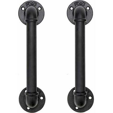 Ensemble de 2 Industriel Tuyau Poignée deTraction de Porte, Barre D'appui, Poignées de Porte de Grange， Antique Rustique En Fonte Pour Rampe, Noires，30 cm de Long (S(25D,27L), Noires)